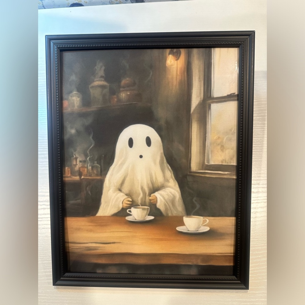 Cute Ghost Coffee Lover framed 8x1” Wall Art